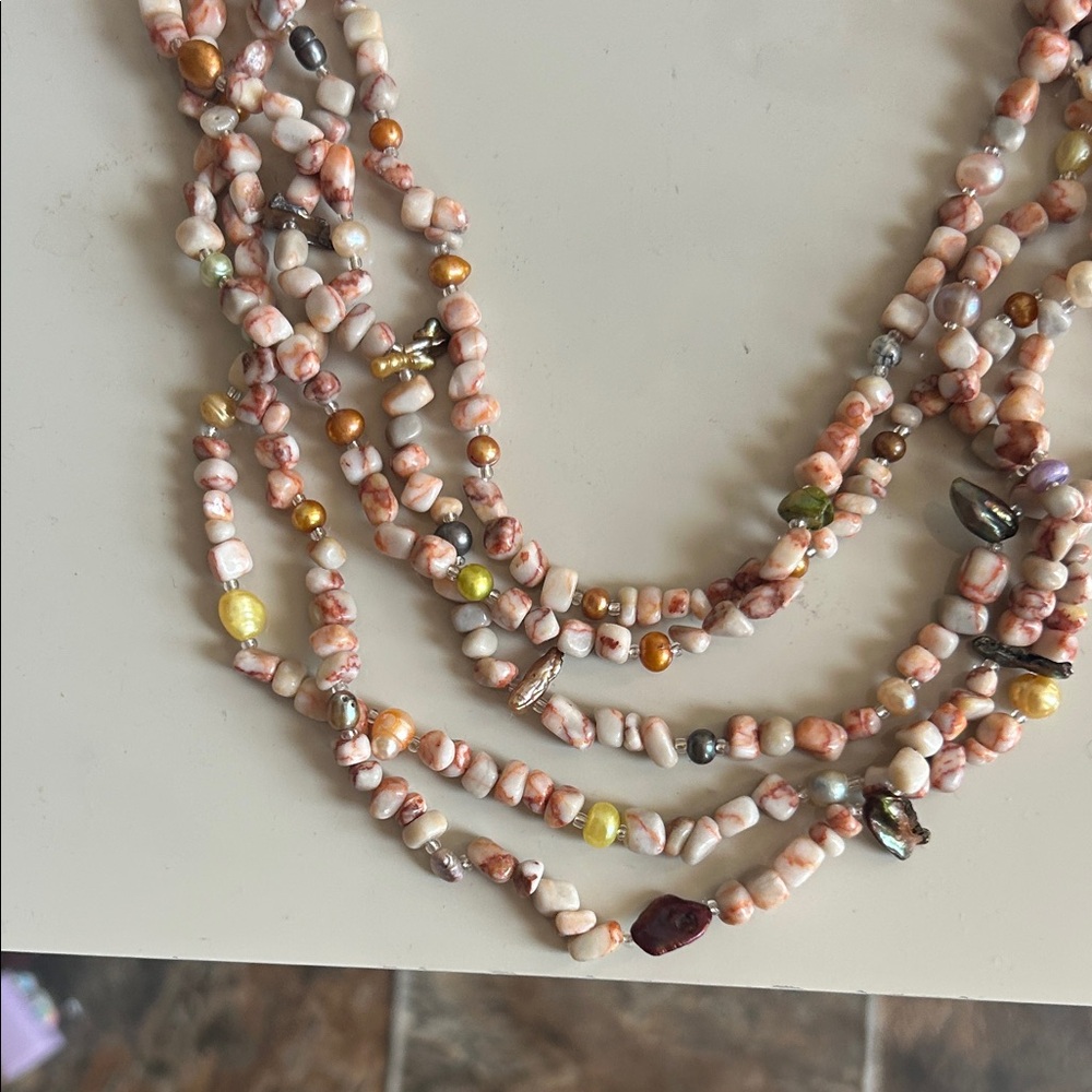 Handcrafted Pink Shell Bead Multi-Strand Necklace - Picture 3 of 6